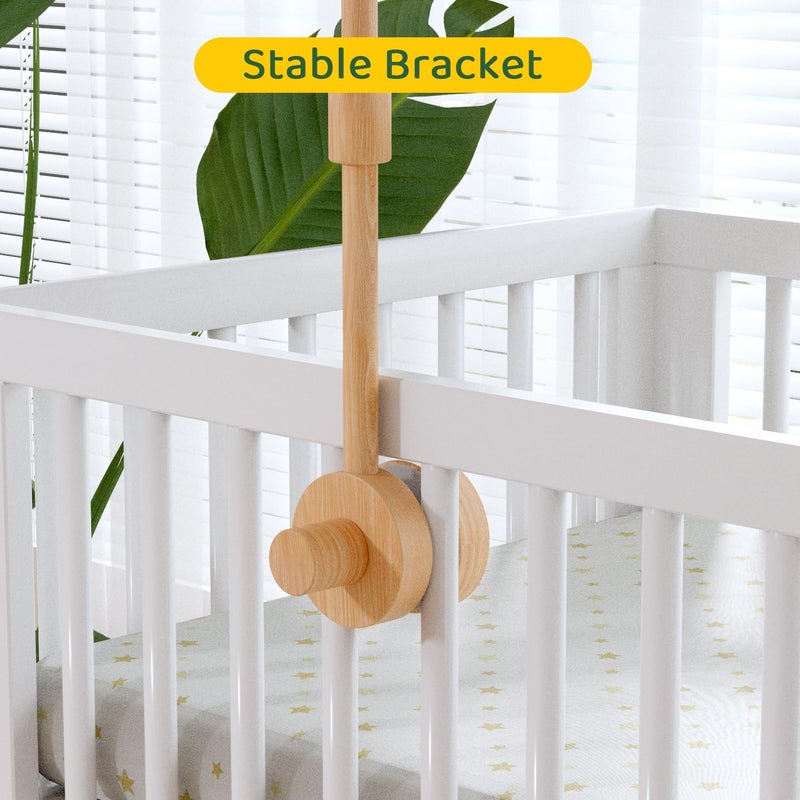 FEISIKE Woodland Animals Theme Bassinet Baby Nursery Mobiles with Modes Digital Music Box 3In1 Set-34 Inch Wooden Mobile Arm for Crib Mobile Hanger for Crib Baby Nursery Decor - Image 3